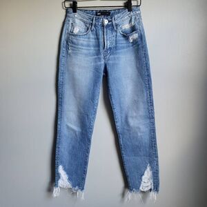 3X1 NYC Women’s 24 Blue Denim Button Fly Distressed Cropped Jeans Made in USA
